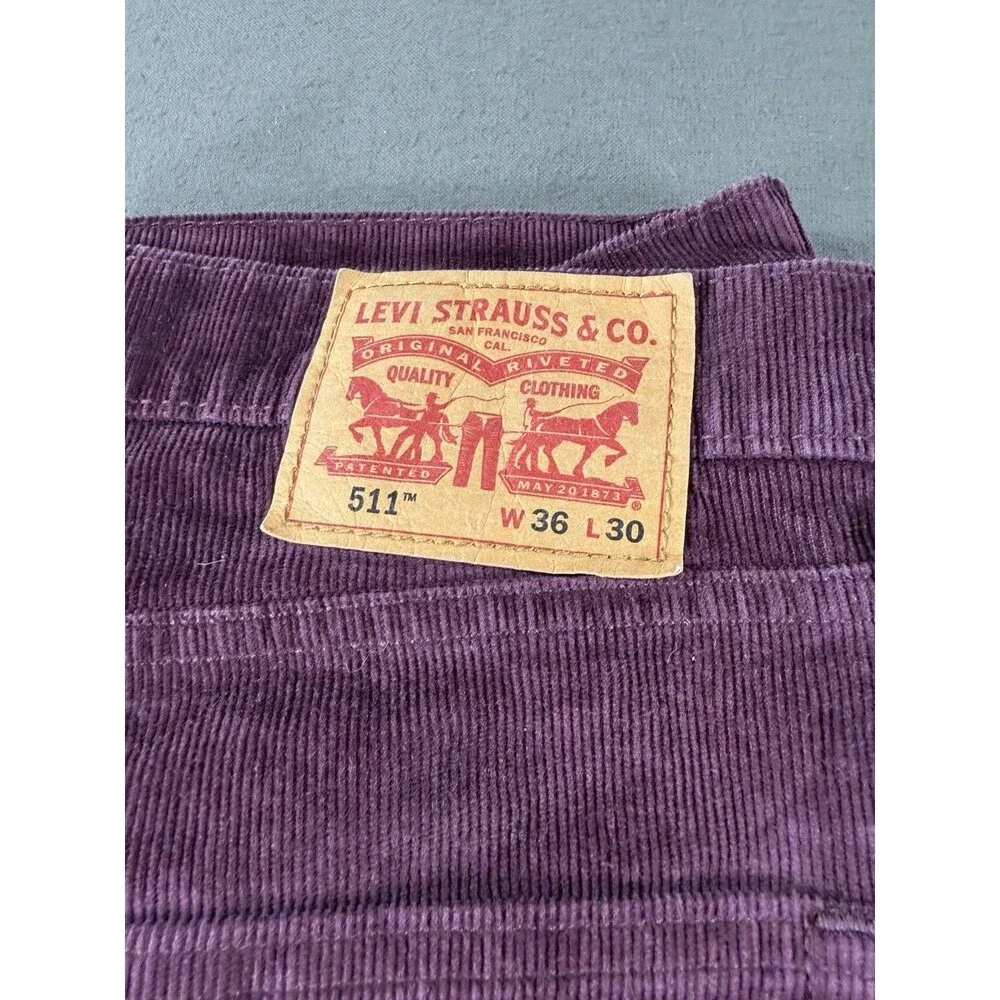 Levi's 511 Corduroy Pants Mens 36x30 Velvet Burgundy Slim Fit Stretch